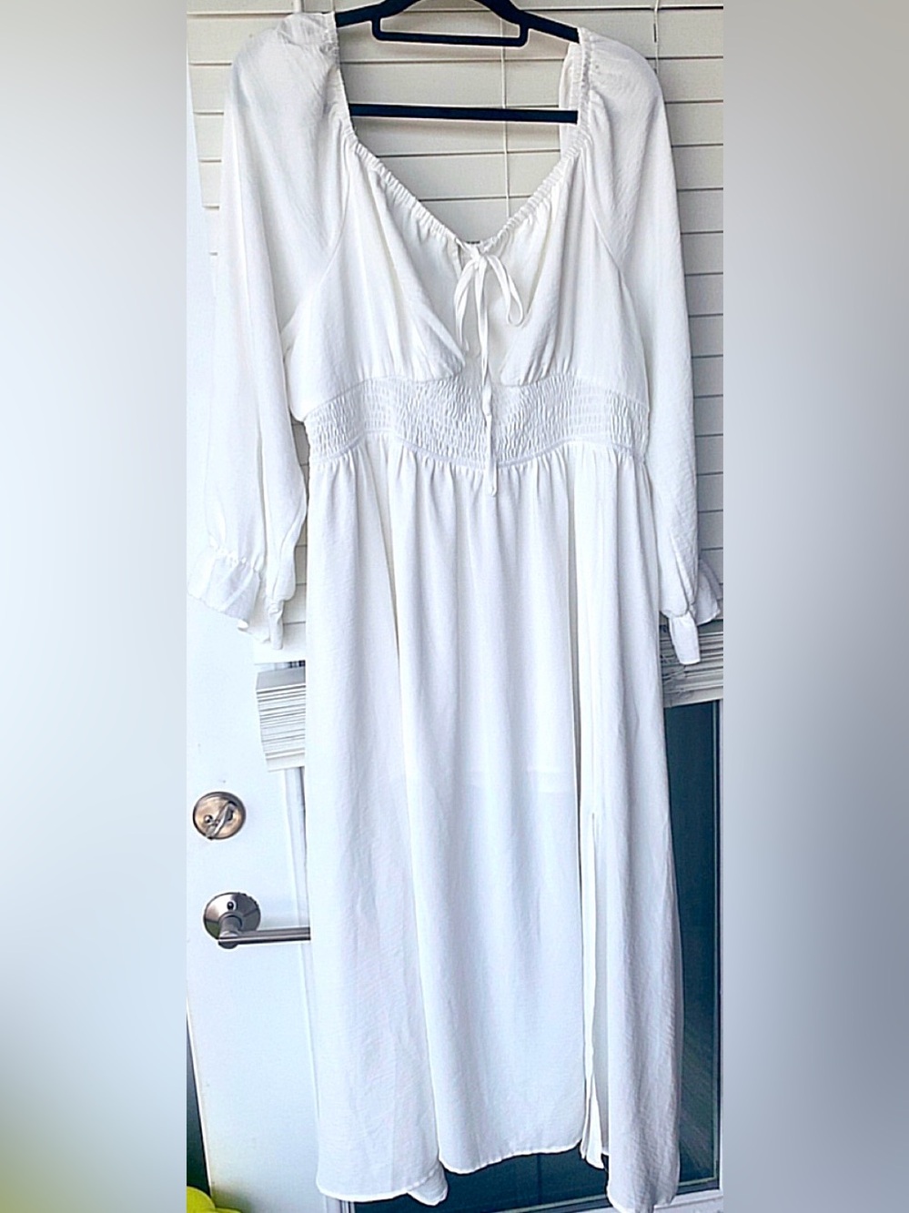 SHESTARR White Plus Size 3X Milkmaid Long Sleeve Maxi Dress